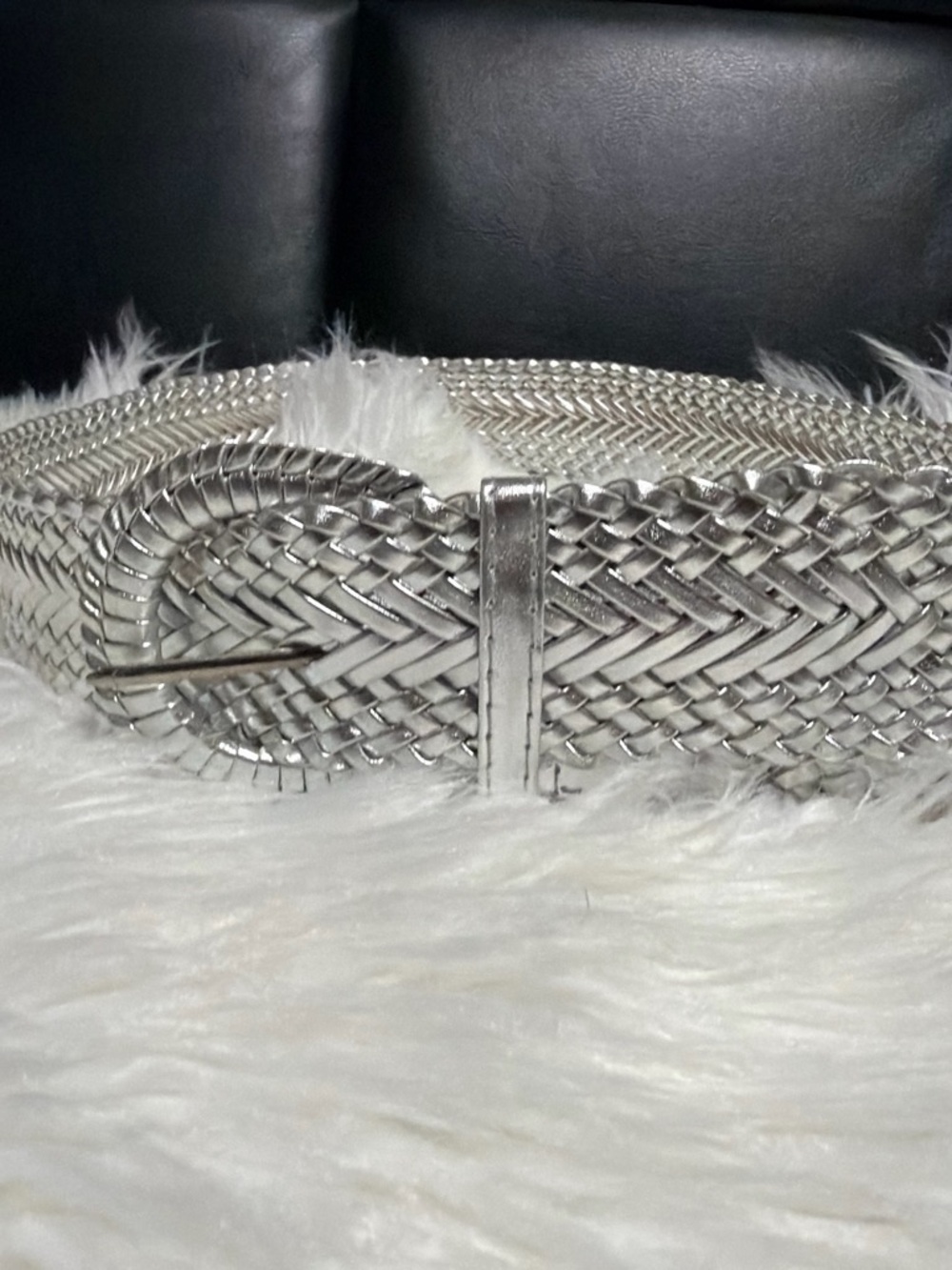Woven Metallic Silver Women’s Belt - Stylish Braided Design